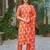 Orange cotton blend printed kurta pant set