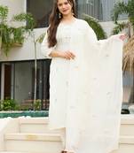 White rayon slub thread embroidered with sequins work kurta pant set