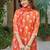 Orange cotton blend printed kurta pant set