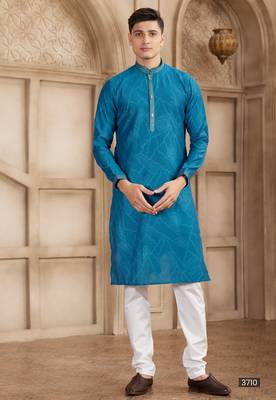 blue art silk kurta pajama set for men 1