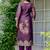 Purple shimmer organza jacquard woven with print kurta pant set