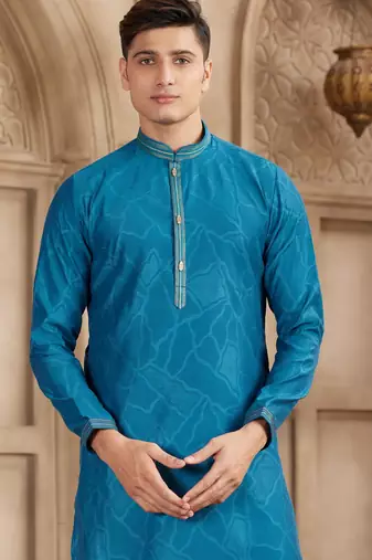 blue art silk kurta pajama set for men
