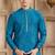 Blue art silk kurta set for men
