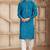 Blue art silk kurta set for men