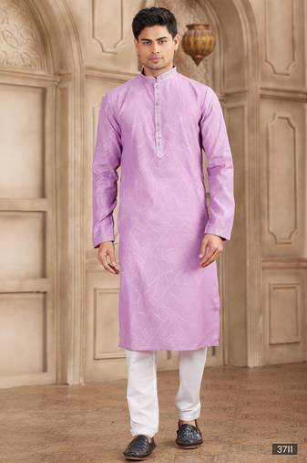 Purple art silk kurta set for men