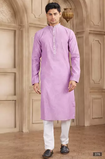Purple art silk kurta set for men