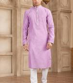 Purple art silk kurta set for men