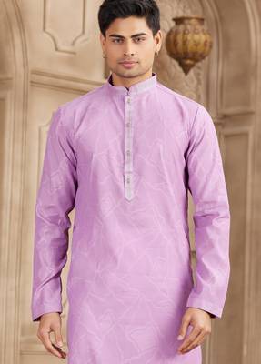 purple art silk kurta pajama set for men 2
