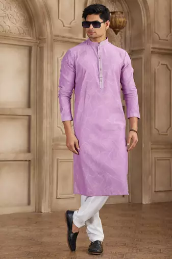 purple art silk kurta pajama set for men