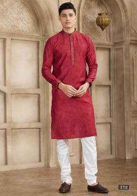 maroon art silk kurta pajama set for men 1