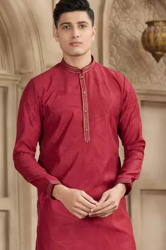maroon art silk kurta pajama set for men