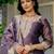 Purple shimmer organza jacquard woven with print kurta pant set