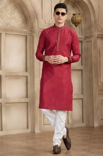 maroon art silk kurta pajama set for men