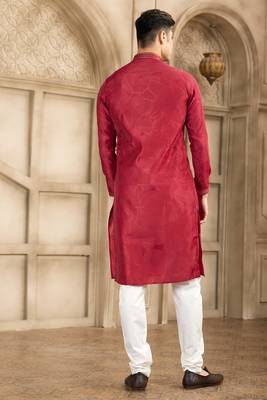maroon art silk kurta pajama set for men 4