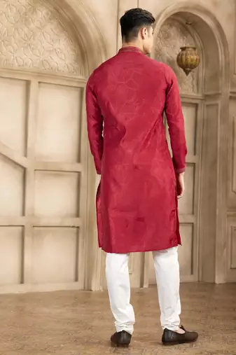 maroon art silk kurta pajama set for men
