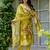 Lemon shimmer organza jacquard woven with print kurta pant set
