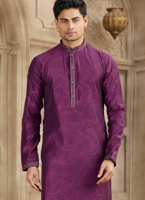 magenta art silk kurta pajama set for men 2