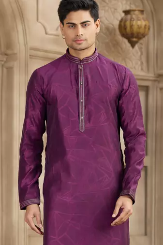magenta art silk kurta pajama set for men