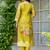 Lemon shimmer organza jacquard woven with print kurta pant set