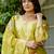 Lemon shimmer organza jacquard woven with print kurta pant set