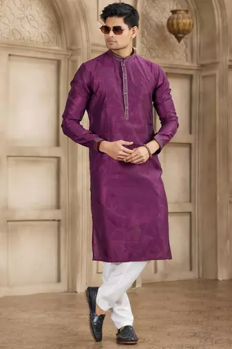 magenta art silk kurta pajama set for men