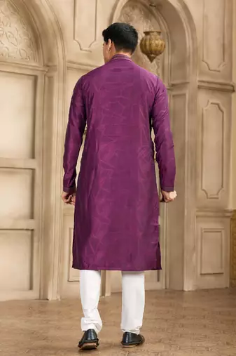 magenta art silk kurta pajama set for men