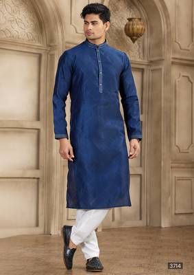 blue art silk kurta pajama set for men 1
