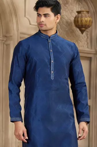 blue art silk kurta pajama set for men