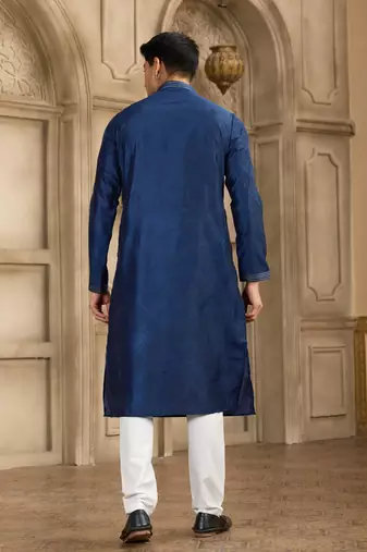 blue art silk kurta pajama set for men