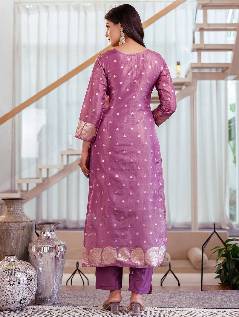Onion pink shimmer viscose jacquard woven kurta pant set