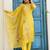 Yellow shimmer organza print with thread embroidery work kurta pant set