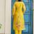 Yellow shimmer organza print with thread embroidery work kurta pant set