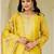 Yellow shimmer organza print with thread embroidery work kurta pant set