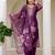 Purple shimmer organza print with thread embroidery work kurta pant set