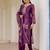 Purple shimmer organza print with thread embroidery work kurta pant set