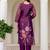 Purple shimmer organza print with thread embroidery work kurta pant set
