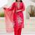 Red shimmer organza print with thread embroidery work kurta pant set