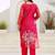 Red shimmer organza print with thread embroidery work kurta pant set