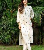 White emboridered cotton straight kurta set