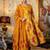Floral printed yellow v neck cotton kurta set with trouser & dupatta