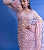 Pink Color Embroidery Work Net Saree