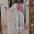 Floral embroidered white round neck cotton kurta set with trouser & dupatta
