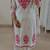 Floral embroidered white round neck cotton kurta set with trouser & dupatta