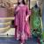 Floral embroidered lilac round neck cotton kurta set with trouser & dupatta