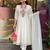 Floral embroidered white round neck chanderi kurta set with trouser & dupatta