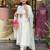 Floral embroidered white round neck chanderi kurta set with trouser & dupatta