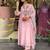 Floral embroidered pink round neck chanderi kurta set with trouser & dupatta