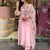Floral embroidered pink round neck chanderi kurta set with trouser & dupatta