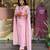 Floral embroidered pink round neck chanderi kurta set with trouser & dupatta