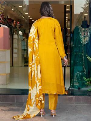 	Mustard Chinon Silk Festive Wear Readymade Suit For Girlie Looks 2